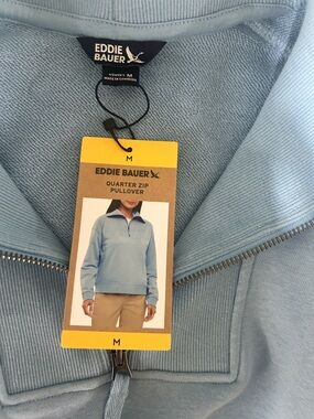 NWT Eddie Bauer Light Blue Quarter-Zip Pullover Sweatshirt.